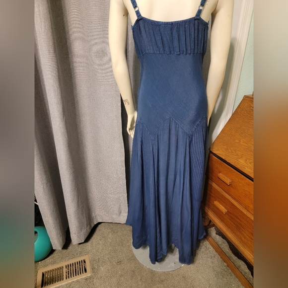 Fairycore Bohemian Lace Up‎ Blue Sundress Midi Fairy Grunge Hippie Festival Sz L - Picture 6 of 9